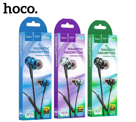Hoco DM33 earphones with wired control magnetic type microphone – Blue/Black