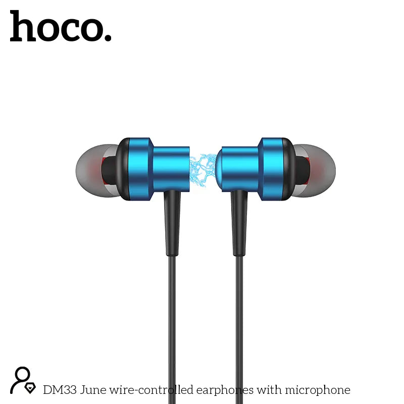 Hoco DM33 earphones with wired control magnetic type microphone – Blue/Black