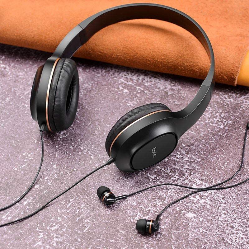 Hoco Headphones W24 wired with mic set with earphones – Black